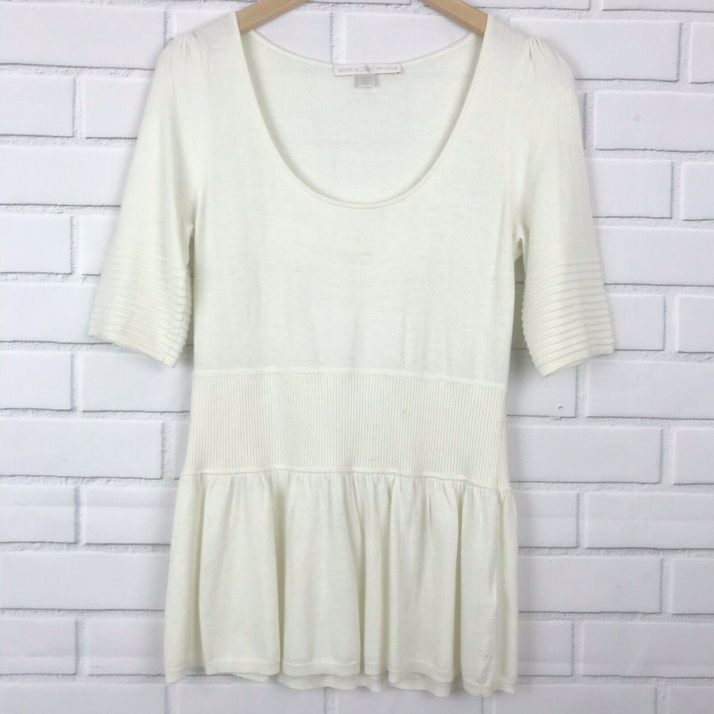 Boston Proper Ribbed Knit Sweater Top Cream